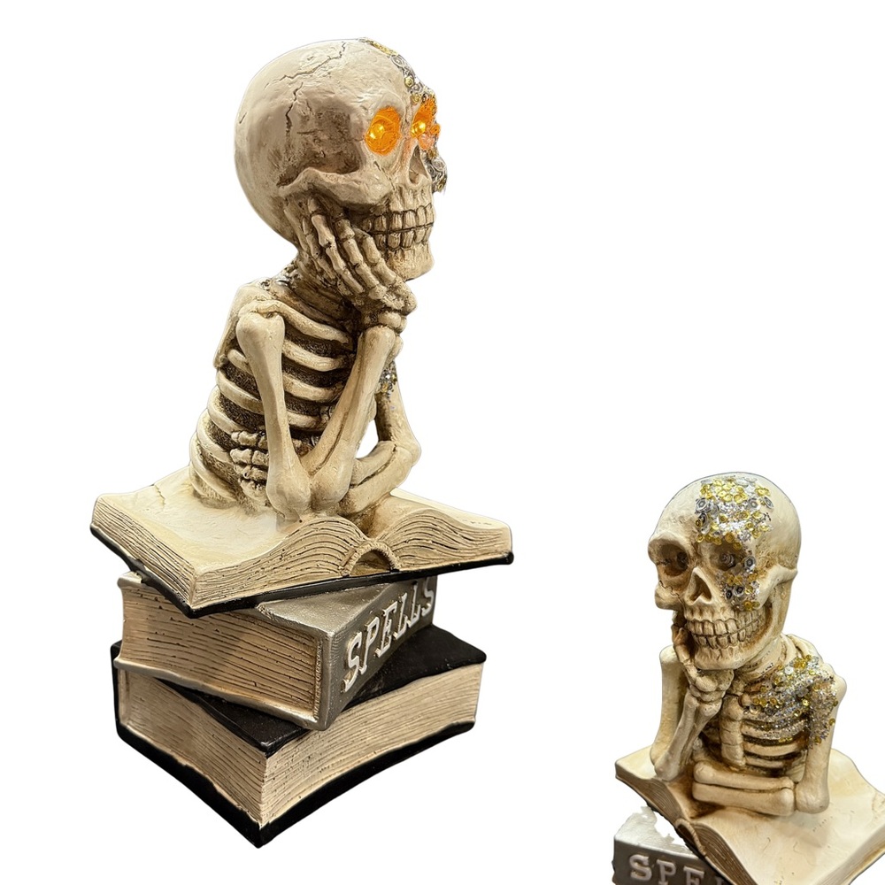 9” Gold and Silver Halloween Skull & Spells Decor